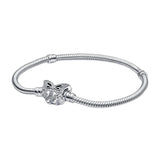 Silver Snake Chain Bangle Bracelet With Pendant Beads Charm