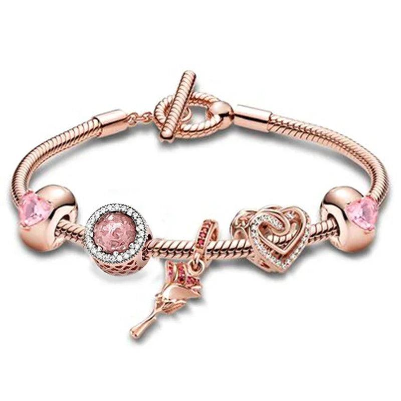Silver Plated Charm Bracelet Women's Crystal Beads Panda Love Animal Jewelry
