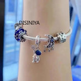 Silver Plated Charm Bracelet Women's Crystal Beads Panda Love Animal Jewelry