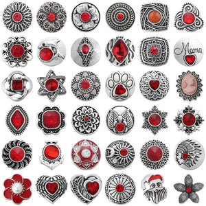 6pcs/lot Snap Button Bracelets Charm Red Rhinestone 18mm Snap Buttons