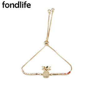 Multicolor CZ Pineapple Charm Bracelet Micro Paved Jewelry