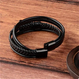 Men's Titanium Steel Cross Leather Bracelet - Magnet Buckle Charm Gift
