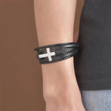 Men's Titanium Steel Cross Leather Bracelet - Magnet Buckle Charm Gift