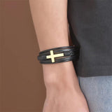 Men's Titanium Steel Cross Leather Bracelet - Magnet Buckle Charm Gift