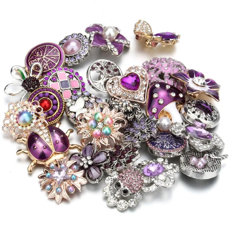 10pcs/lot 18mm Rhinestone Mixed Snap Buttons Jewelry for Bracelet Necklace