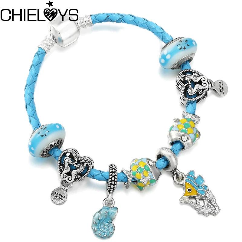 Summer Charm Bracelet Fish Frog Snails Beads Couples Jewelry Gift
