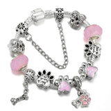 Pink Snake Chain Bracelet with Dog Paw Charms