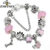 Pink Snake Chain Bracelet with Dog Paw Charms