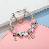 Pink Snake Chain Bracelet with Dog Paw Charms