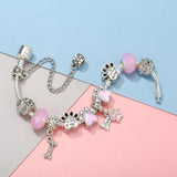 Pink Snake Chain Bracelet with Dog Paw Charms