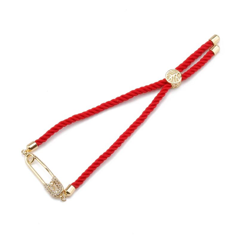 CZ Crystal Safety Pin Bracelet Red Cord Adjustable Women Jewelry Gift