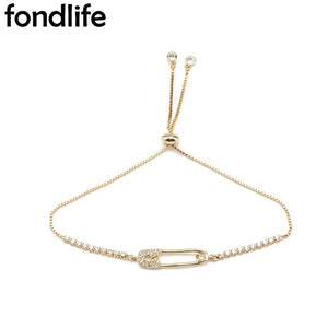 CZ Crystal Safety Pin Bracelet Red Cord Adjustable Women Jewelry Gift