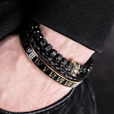 Skull Charm Bracelet Set Stainless Steel Men Enamel Roman Number Bangles