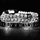 Skull Charm Bracelet Set Stainless Steel Men Enamel Roman Number Bangles