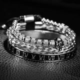 Skull Charm Bracelet Set Stainless Steel Men Enamel Roman Number Bangles