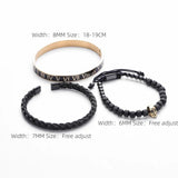 Skull Charm Bracelet Set Stainless Steel Men Enamel Roman Number Bangles