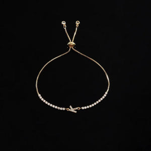 Pave Zirconia Letter Charm Women Bracelet A-Z Initials Adjustable Chain