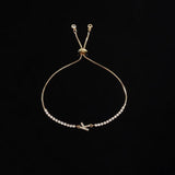 Pave Zirconia Letter Charm Women Bracelet A-Z Initials Adjustable Chain