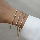 Pave Zirconia Letter Charm Women Bracelet A-Z Initials Adjustable Chain