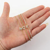 Pave Zirconia Letter Charm Women Bracelet A-Z Initials Adjustable Chain