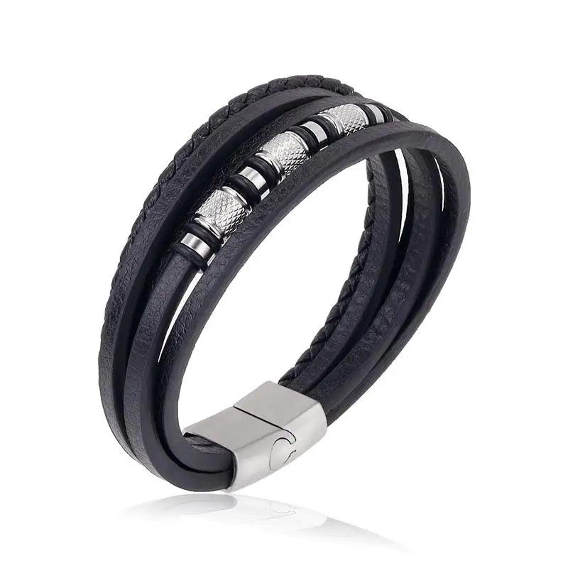 Stainless Steel Leather Rope Bracelet Multilayer Charm Bracelet