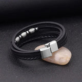 Stainless Steel Leather Rope Bracelet Multilayer Charm Bracelet