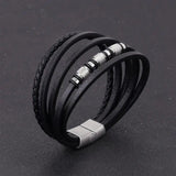 Stainless Steel Leather Rope Bracelet Multilayer Charm Bracelet