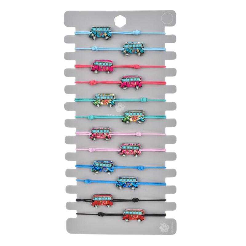 12pcs Elastic Carton Bus Charms Bracelets Women Child Rope Chain Wristband