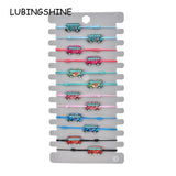 12pcs Elastic Carton Bus Charms Bracelets Women Child Rope Chain Wristband