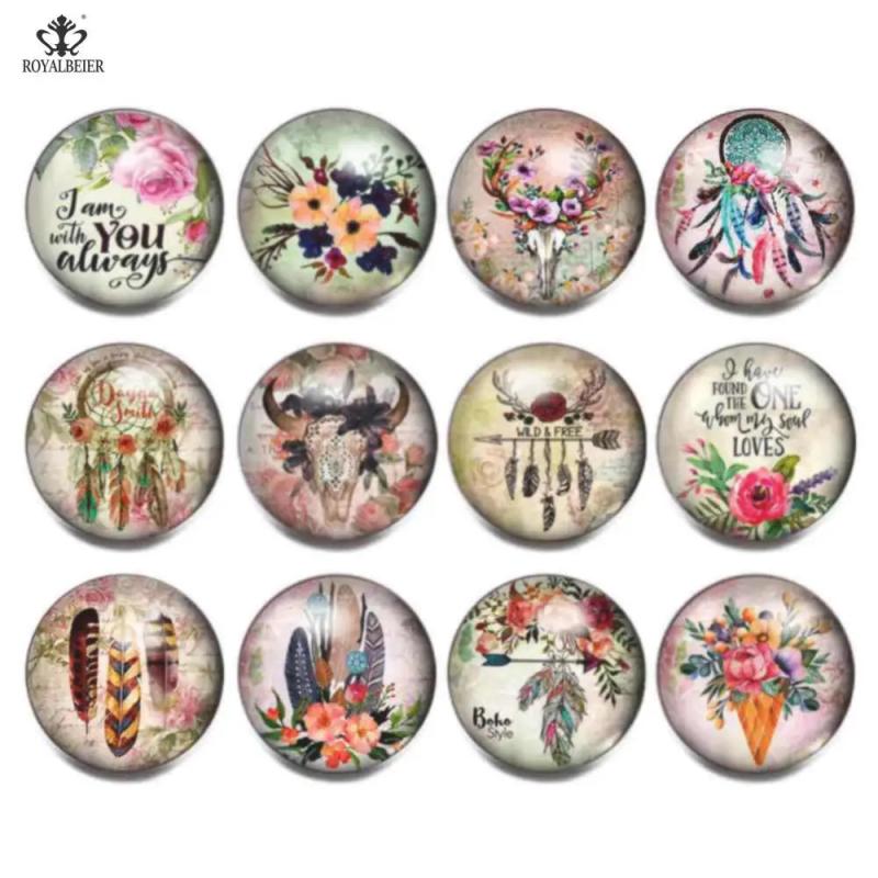12pcs Music Note Glass Charms Snap Button DIY Bracelet