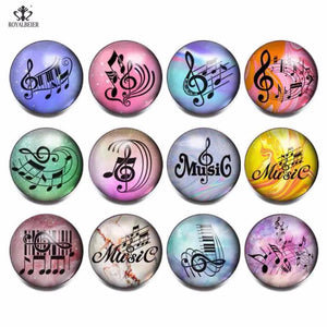 12pcs Music Note Glass Charms Snap Button DIY Bracelet