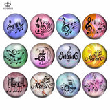 12pcs Music Note Glass Charms Snap Button DIY Bracelet