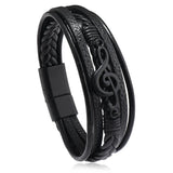 Vintage Men's Music Symbol Leather Layer Bracelet