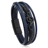 Vintage Men's Music Symbol Leather Layer Bracelet