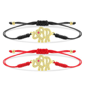 Elephant Charm Bracelet Good Luck Animal Red Cord Macrame Jewelry