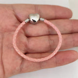 3mm Stainless Steel Heart Buckle Leather Bracelet for Pandora Charms