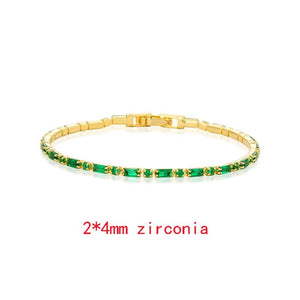 Green CZ Crystal Tennis Bracelet 18K Plated Charm Bangle Women Gift