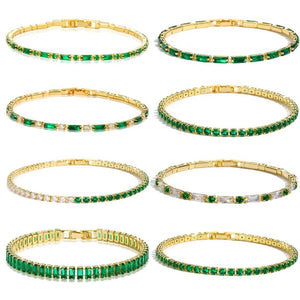 Green CZ Crystal Tennis Bracelet 18K Plated Charm Bangle Women Gift