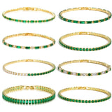 Green CZ Crystal Tennis Bracelet 18K Plated Charm Bangle Women Gift