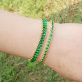 Green CZ Crystal Tennis Bracelet 18K Plated Charm Bangle Women Gift