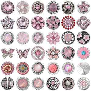 6pcs Pink Rhinestone Crystal Snap Buttons Fits Leather Snap Bracelet