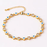 18K Plated Heart Evil Eye Charm Bracelet Women Boho Lucky Copper Chain