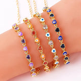 18K Plated Heart Evil Eye Charm Bracelet Women Boho Lucky Copper Chain
