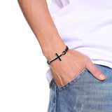 Men Sideways Cross Charm Braided Leather Bracelet