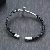 Men Sideways Cross Charm Braided Leather Bracelet