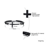 Men Sideways Cross Charm Braided Leather Bracelet