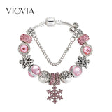 Snowflake Pink Rhinestone Bracelet for Womens Christmas Jewelry