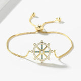 Gold-Plated CZ Round Helm Rudder Charm Bracelet
