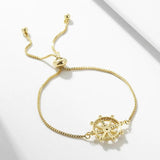 Gold-Plated CZ Round Helm Rudder Charm Bracelet