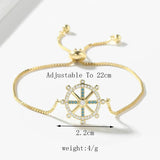 Gold-Plated CZ Round Helm Rudder Charm Bracelet